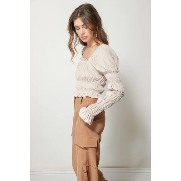 NWT! Line & Dot Pippa Smocked Victorian Top in Taupe - Size Small - Picture 3 of 8